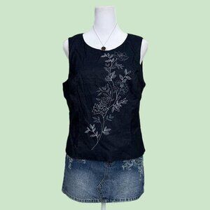 blue floral embroidered vintage 90s sleeveless top